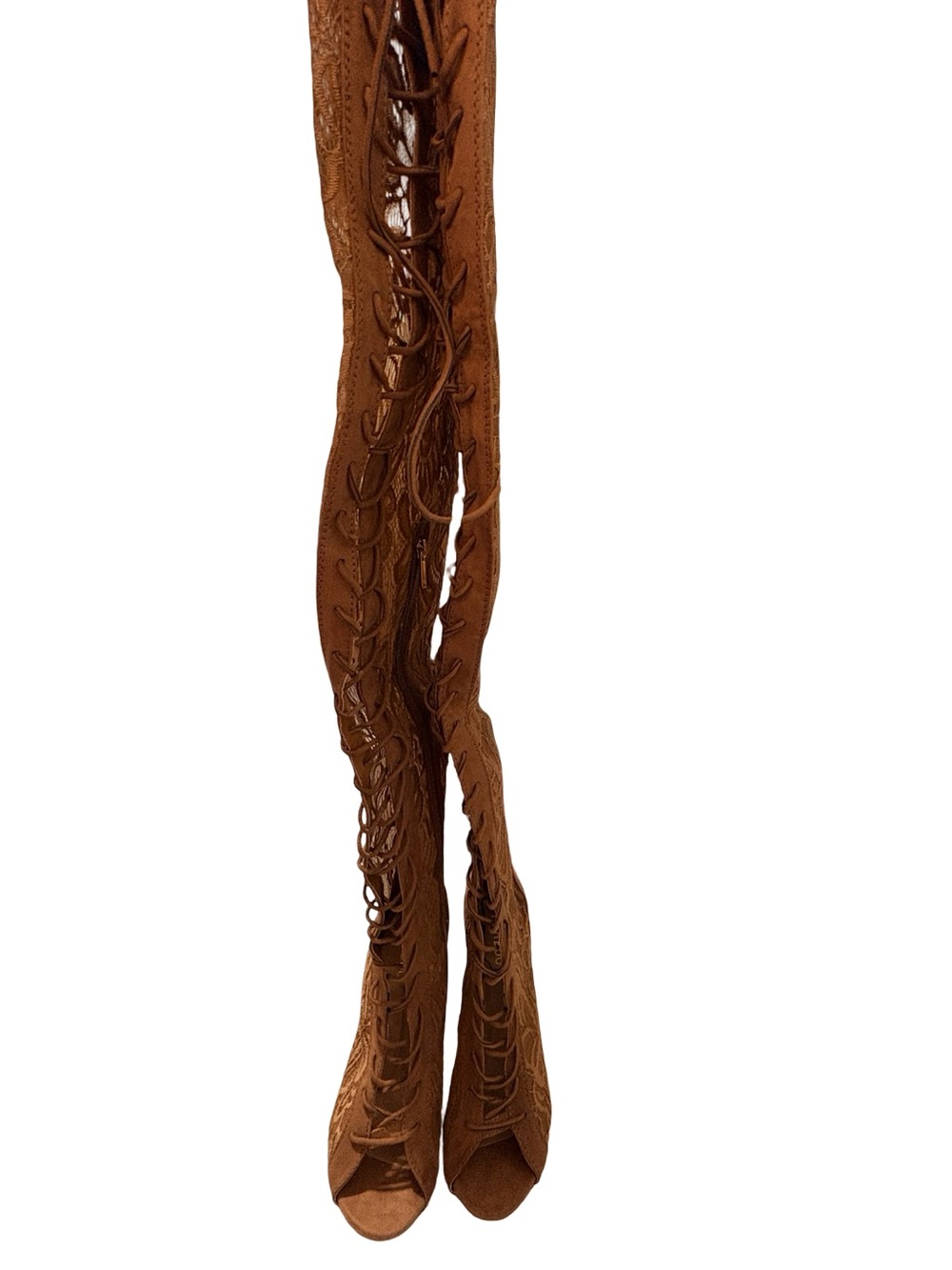 Bamboo Brown Lace Over The Knee Peep Toe Lace-Up Boots NWOT Size 8 - Picture 4 of 8